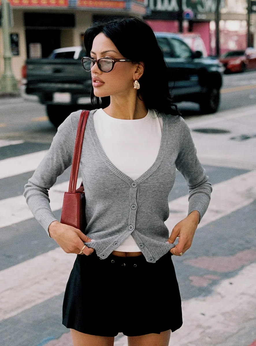 Button down cardigans are a preppy staple.
